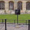 Site of Scaffold, Tower of London.  Some of the beheaded were buried in the church in the back.