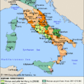 公元前298~公元前201年間羅馬在義大力擴張示意圖