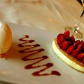 Cafe de la Paix: walnut sorbert + raspberries short cake