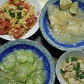 20110828清蒸薑絲檸檬鱈魚、麻醬凍豆腐、 炒絲瓜 、蕃茄炒蛋