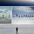 玻利維亞阿塔卡瑪鹽湖(Salar de Uyuni)位於海拔1萬英尺的安第斯山脈上，其面積是美國博納維爾鹽湖面積的25倍，每當雨季來臨時，鹽湖表面就變得像鏡面一樣，成為世界上最大的天然鏡子！
