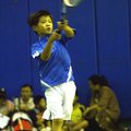 四維膠帶盃學童網球賽男生二年級組第1種子駱建勛攻擊威力十足。