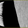 從其他天體看地球的最早影像,於1966攝於月球第一軌道,當時還無全解析圖片的技術,圖片看來充滿黑白微粒;四十幾年後,NASA用當時的資料重建此圖片,並於11/13,2008釋出;新月狀的地球莊嚴地浮在粗糙起伏的月球表面.
