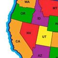 這是我隨便在網路上找的美國地圖。他們可能是隨意荼色，所以用了五色。我用這圖來說明四色問題轉換成圖形(Graph)問題的道理。
