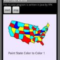 6/5/2011 這是我在Android手機上的第二個數學遊戲程式。所謂四色問題：就是任何一張平面地圖都可以用四種不同的顏色畫出來，而且相鄰的兩個區域都用了不同的顏色。這是著色前。
這是用程式畫出來的。