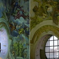 (左圖)透過橢圓形窗射入室內的光線，形成宛如來自上天的光芒照射主祭壇，也點亮了整個圓頂棚。 (右圖)守護在窗外的神獸，形成十分戲劇化的一景