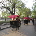北京胡同裡人力三輪車拉著許多外國人喔....