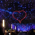 充滿都會情調的台北街頭，用藍紫色的小燈來襯托「紅心」，以代表「愛情」