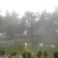 站在「達觀亭」上，看著「天池」水面的晨霧漸漸散開，如仙境一般