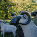聖路易植物公園中的羊雕塑,是羊一家在草地上,每次去都看到有小孩子(和童心未泯的大孩子騎到家它們身上。
