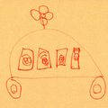 蛋B說要畫「全世界最大的車」,車頂有朵花,車上載著(由左邊開始)爸爸,蛋B,瓜瓜和媽咪。