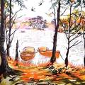方穎的著色畫作品－秋湖