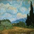 繪者：梵谷(Vincent van Gogh)
＝＝＝＝＝＝＝＝＝＝＝＝＝＝＝＝＝＝＝＝＝＝＝＝＝＝＝＝＝＝＝＝＝＝＝＝＝＝＝＝＝＝＝
作品名稱：《麥田裡的絲柏樹》(A Wheatfield, with Cypresses)，1889年，收藏於英國國家美術館。