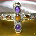 鎏金老銀鐲，寶石為紫水晶和虎眼石#99
