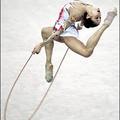 Rope performance : Russian Irina Chachina performs with the rope during the 21st European Rythmic Gymnastics Championship at Olympiysky stadium in Moscow. Chachina won the gold. (AFP/Yuri Kadobnov)