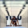 The hurdles ahead : Brigitte Foster of Jamaica can be seen through a row of hurdles as she prepares for the women's 100 m hurdles at the IAAF Super Grand Prix meeting in Ostrava. (AFP/Joe Klamar)