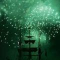 Fireworks explode over tallships sailing in the Solent off the coast of Portsmouth, southern England, during events to mark the 200th anniversary of the Battle of Trafalgar June 28, 2005.  REUTERS/Mike Finn-Kelcey