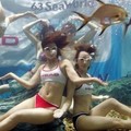 South Korean models wearing swimwear pose at an aquarium during a fashion show in Seoul July 19, 2005.REUTERS/You Sung-Ho