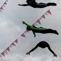 Mexican divers jump into a swimming pool at Salitre park in Bogota, Colombia, August 4, 2005. Mexican divers are in the city to show their performance during the holiday season. REUTERS/Eliana Aponte