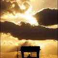 Observation at sunset : An Israeli soldier stands guard in a observation tower at the Kissufim checkpoint, close to the Gush Katif settlement bloc. (AFP/Thomas Coex)