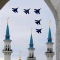 in this central Russian city in Kazan, capital of Tatarstan region 720 km (450 miles) east of Moscow, Tuesday, Aug. 30, 2005. In the background is the Qol Sharif Mosque. (AP Photo/Ramil Galiyev)