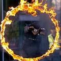 A South Korean SWAT team member jumps through a burning hoop during an anti-terrorism exercise in Seoul. (AFP/Jung Yeon-Je)