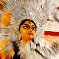  An idol of the ten armed Hindu goddess Durga is displayed at a makeshift temple, ready for worship in Kolkata. (AFP/Deshakalyan Chowdhury)