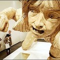 Gundam exhibition : Journalists look at a 2.8-meter-high and 6-meter-long statue of Sayla Mass,