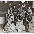 Students pose with a skeleton at Western Female Seminary in Oxford, Ohio.