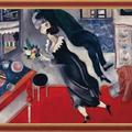 生日-1923-81x100.3cm-日本-夏卡爾最具代表性的畫作「生日」，最早在1915年所繪。當時夏卡爾未婚妻蓓拉，在他單身前最後一個生日送上花束，驚喜萬分的夏卡爾，揮筆畫下幸福到飛上天的甜蜜場景。