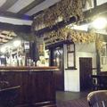 3 Fishes in Shrewsbury--Interior full of exposed wood beams and dried hops