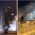 台中[白色森林公園]1：白竹林，擋住外面大樓(左)、形成園內風格(右)