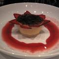 Mint creme brulee with strawberry sorbet