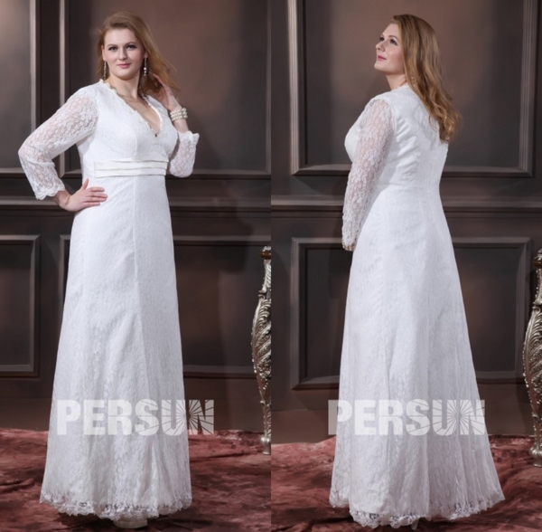 robe mariée grande taille simple dentelle encolure en v manche