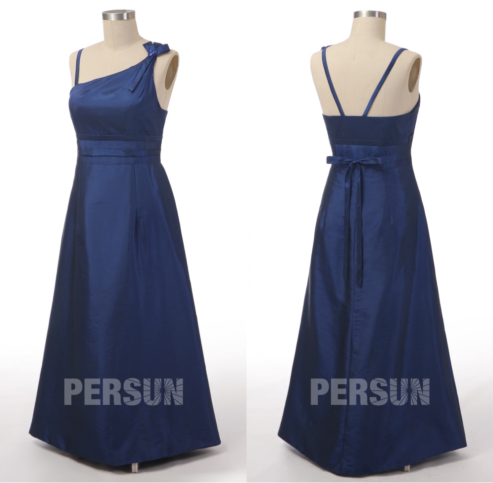 robe de soirée longue asymétrique bleue classique en taffetas ligne A