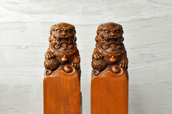 天然石　獅子像 印章 d 石製親子獅子印章 中国 石製 / 獅子 狛犬 石像 印鑑 印材 仏陀