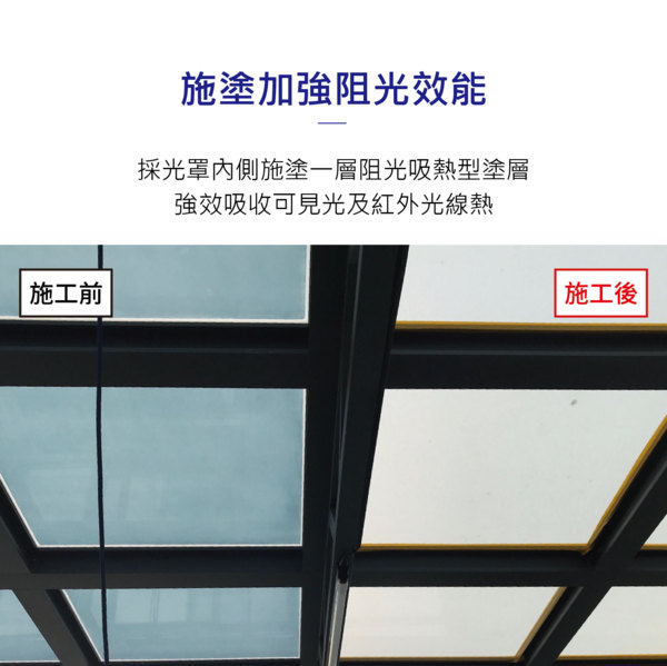 採光罩玻璃隔熱塗料外觀色澤施塗前後對比