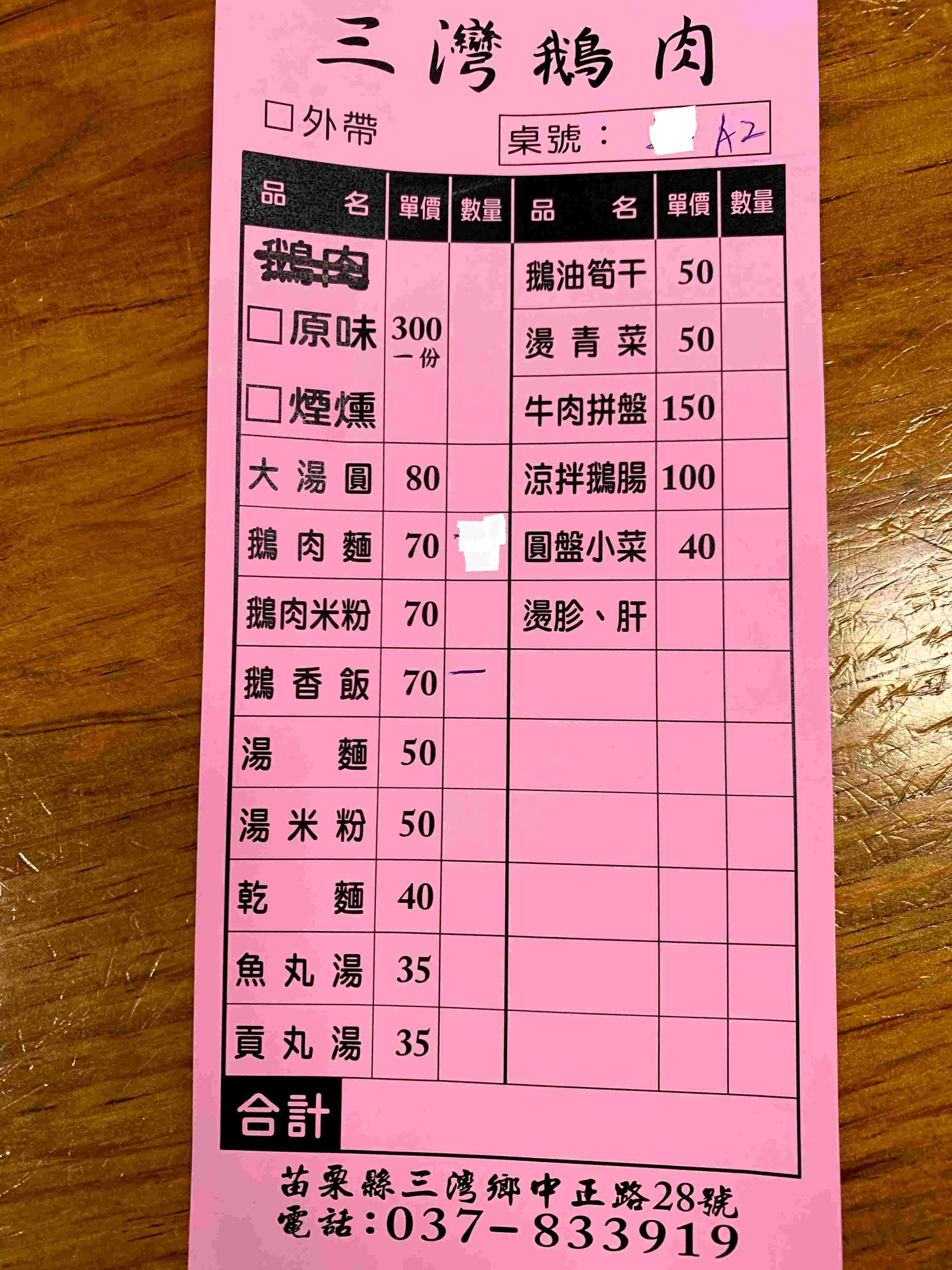 三灣鵝肉菜單