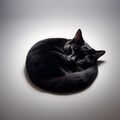 小小黑貓蜷成一圈黑黝黝的毛絨圓毯