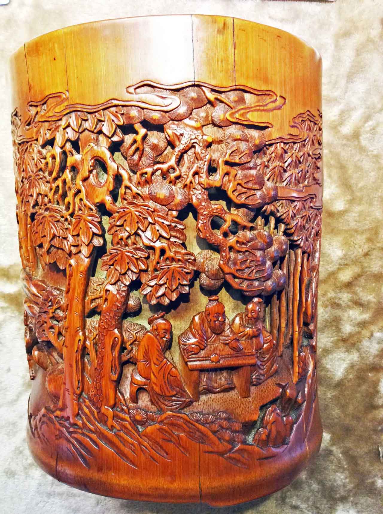 旧蔵 清 竹材細密彫 筆筒 文房具 巧奪天工 稀少珍品 中國古美術 古美味 L0516