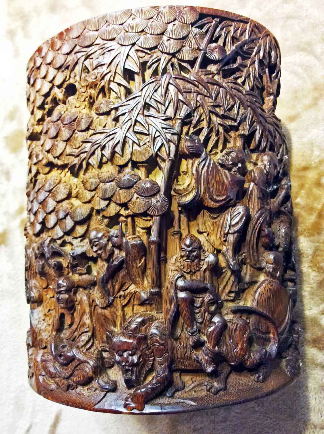 竹雕山水図筆筒 中国 古美術 - 工芸品