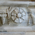Garlanded bucrania on a frieze from the Samothrace temple complex