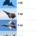 USA F-35, F-22, J-20, T-50 002