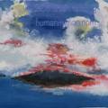 愛琴海的聖多里尼島在浮雲的籠罩下，陽光化為鮮豔的色彩塗抹其上。 horadam ＆溫沙牛頓水彩，arches水彩紙 640g ，103x76cm。