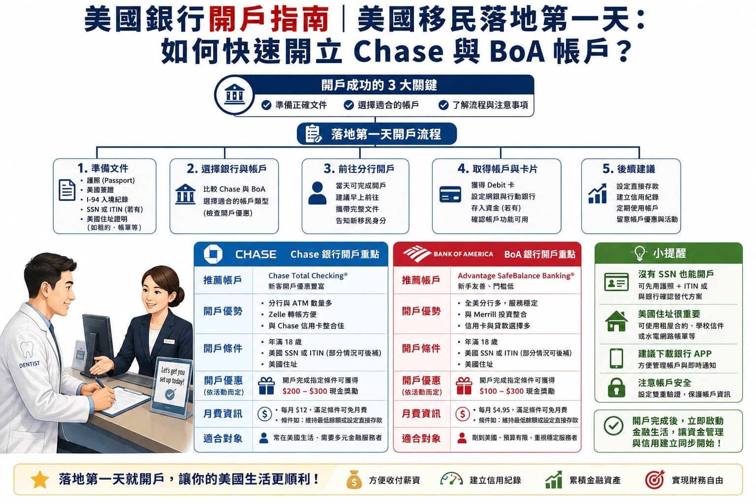 美國移民開立銀行帳戶流程解說圖