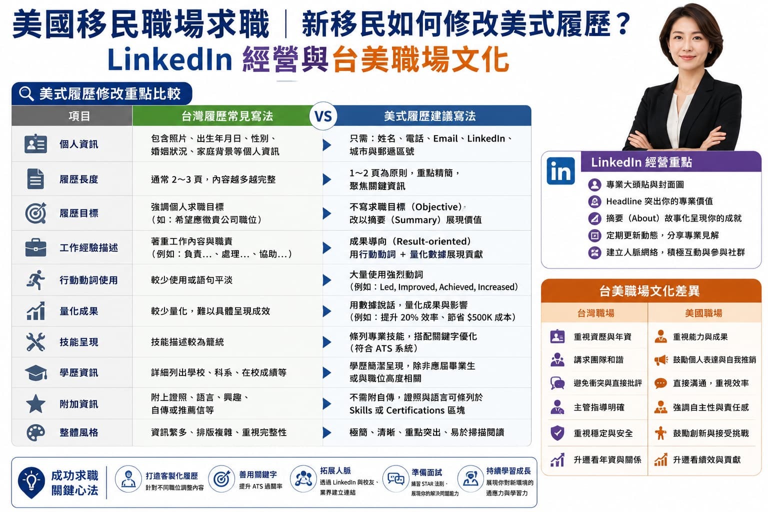美國職場與台灣職場文化比較圖
