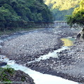 ↓上游不遠處，有一條殘破吊橋，橫懸於南勢溪之上，河道彎彎，流水淙淙，發人思古之幽情 　　　  