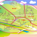 ↓「日吉大社」案內圖，境內基本上分為：大橋區、東本宮區、西本宮區、奧宮區