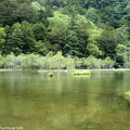 明神池的水質清澈，有岩魚水鴨棲息，四周為原生林環繞，四季變化的色彩映入湖面，會讓人產生不同的幻覺