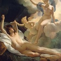"Morpheus and Iris" (1811), 法國畫家 Pierre Narcisse Guerin Ovid講到彩虹女神 Iris 身為神使, 推開睡夢的層層帷幕, 將神旨頒給睡神. 但睡男是 Hypnos (God of Sleep),是 Morpheus 的老子